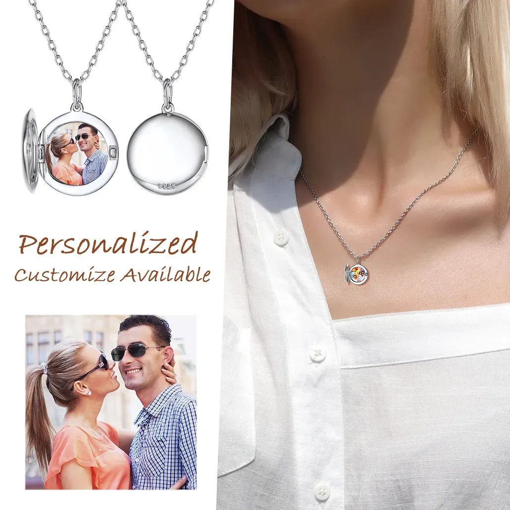 Collier Médaillon Rond Personnalisé Gravé en Argent Sterling pour Femme