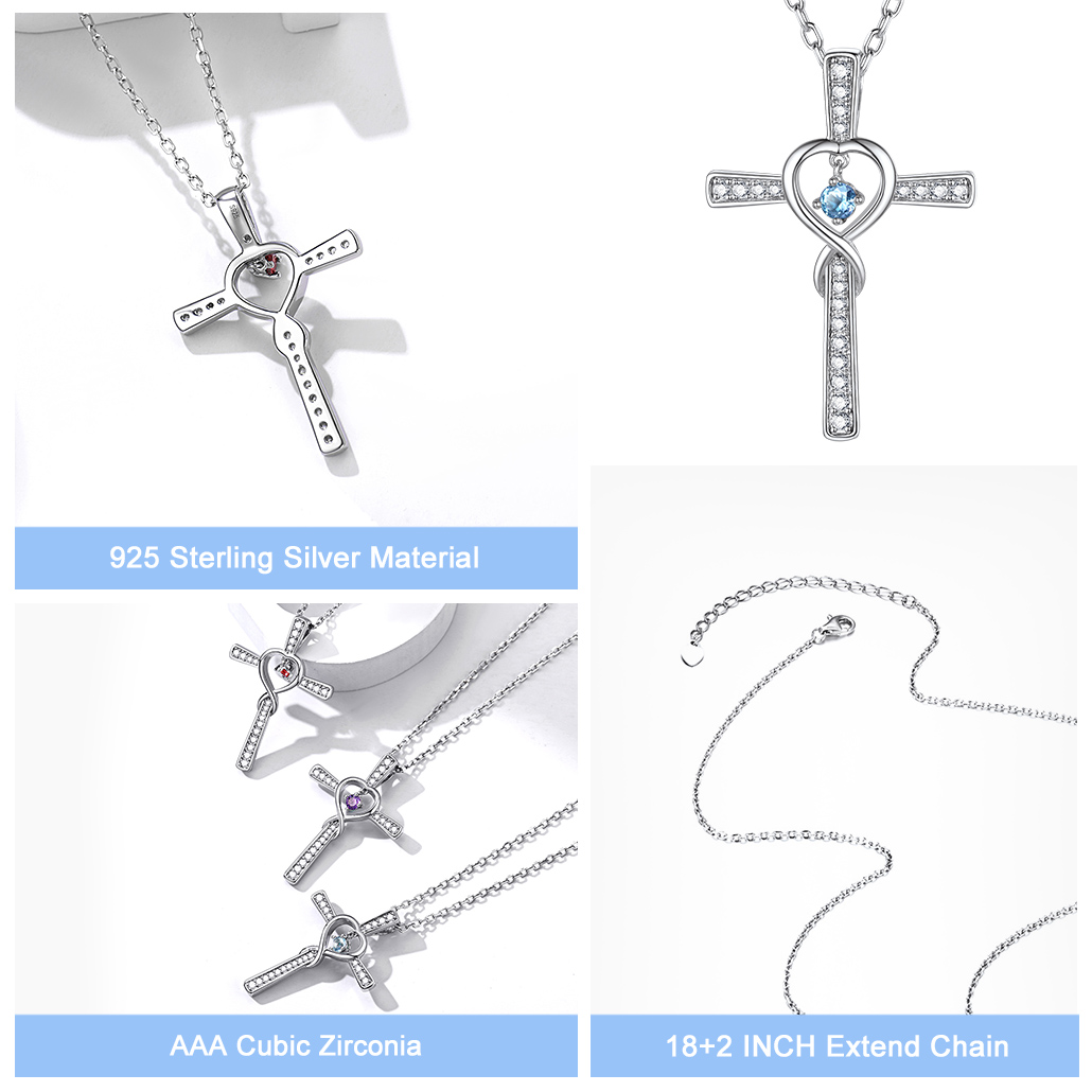 Collier Croix Infini avec Pierre de Naissance en Argent Sterling Détail