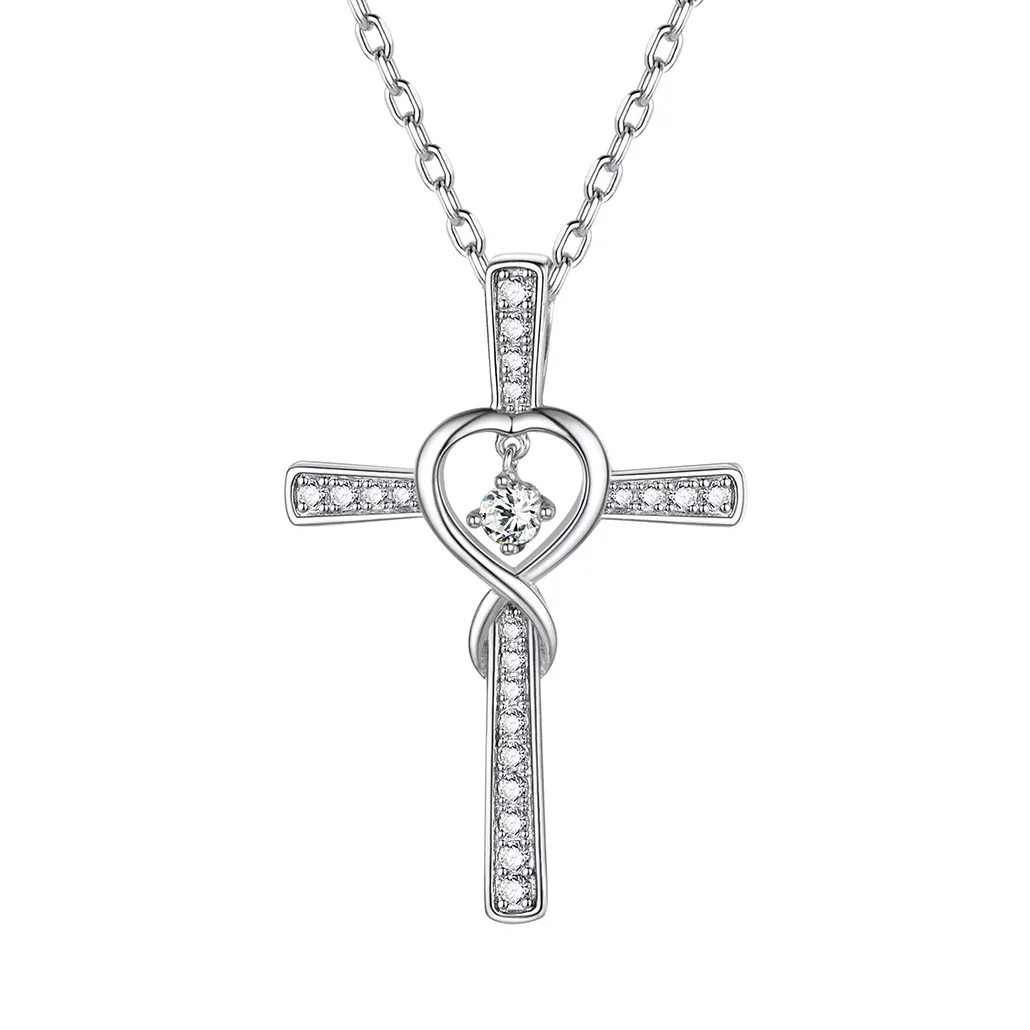 Collier Croix Infini avec Pierre de Naissance en Argent Sterling Avril-Diament