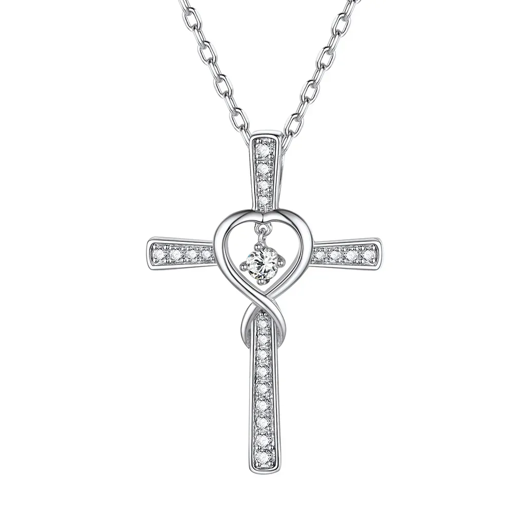 Collier Croix Infini avec Pierre de Naissance en Argent Sterling Avril-Diament