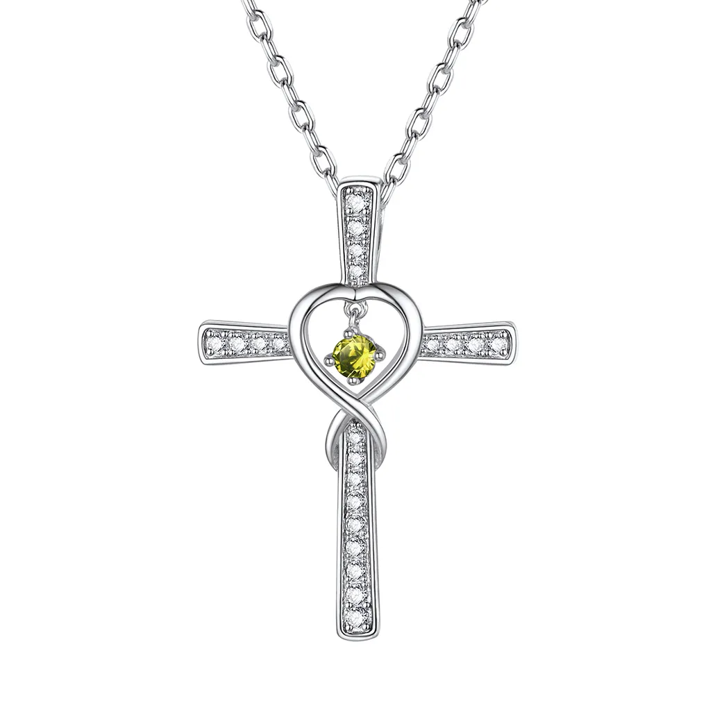 Collier Croix Infini avec Pierre de Naissance en Argent Sterling Novembre-Topaze