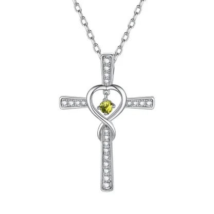 Collier Croix Infini avec Pierre de Naissance en Argent Sterling Novembre-Topaze