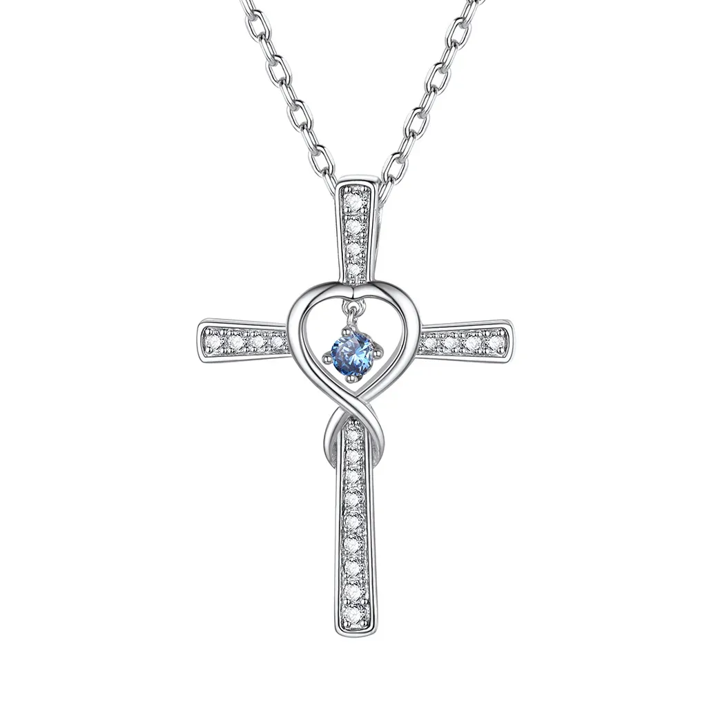 Collier Croix Infini avec Pierre de Naissance en Argent Sterling Décembre-Tanzanite