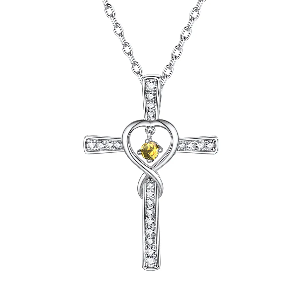 Collier Croix Infini avec Pierre de Naissance en Argent Sterling Août-Péridot