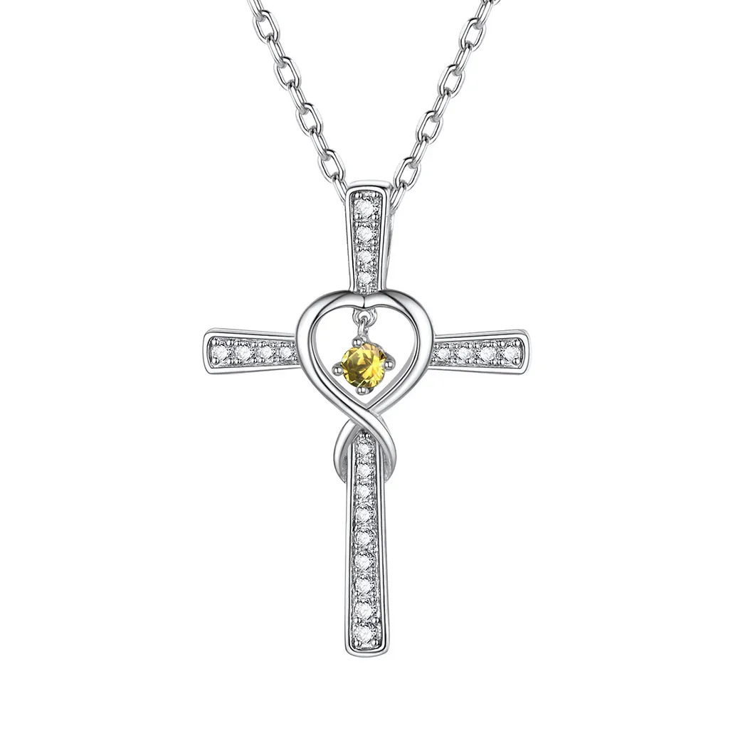 Collier Croix Infini avec Pierre de Naissance en Argent Sterling Août-Péridot