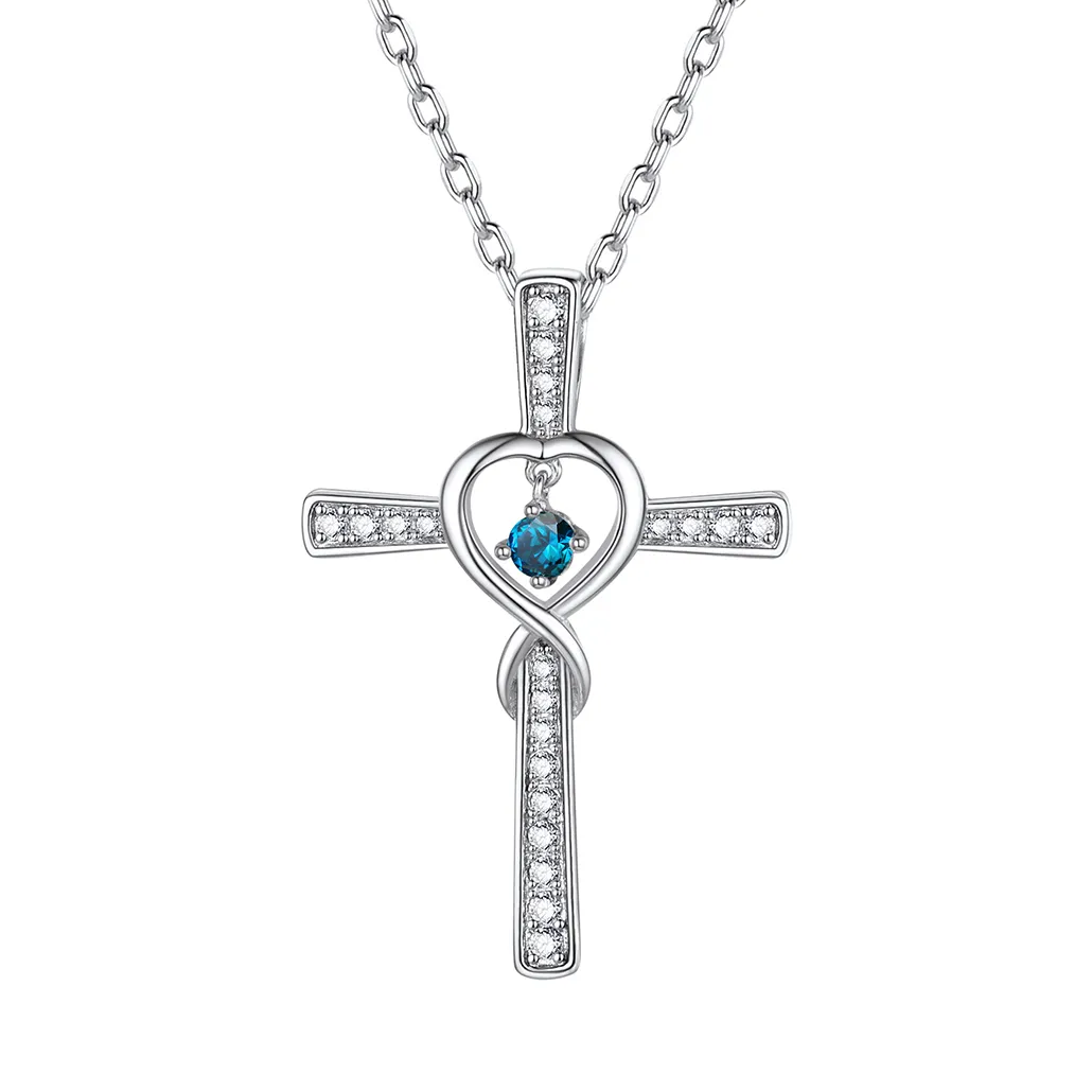 Collier Croix Infini avec Pierre de Naissance en Argent Sterling Septembre-Saphir