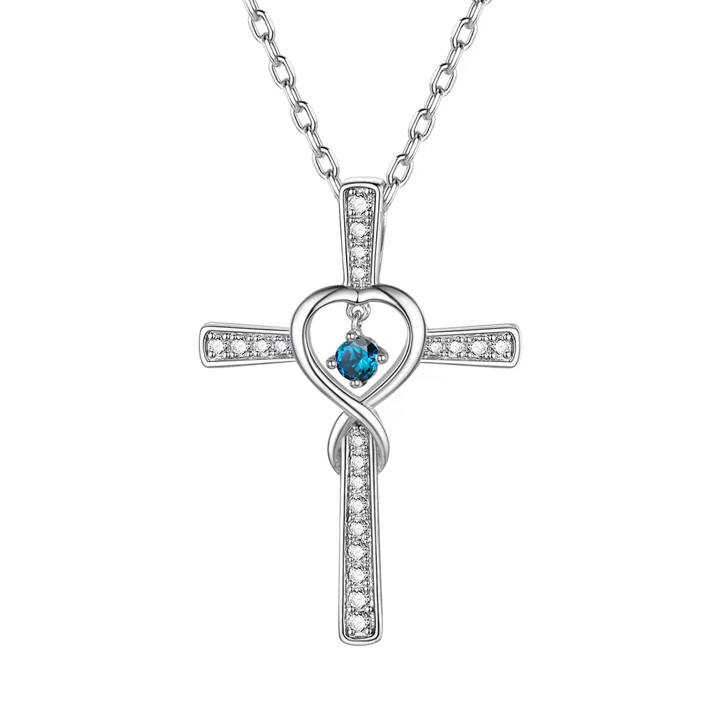 Collier Croix Infini avec Pierre de Naissance en Argent Sterling Septembre-Saphir