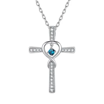 Collier Croix Infini avec Pierre de Naissance en Argent Sterling Septembre-Saphir