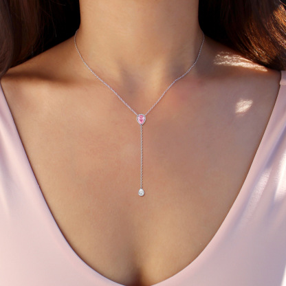 Collier Lariat Goutte d'Eau en Argent Sterling avec Zircons