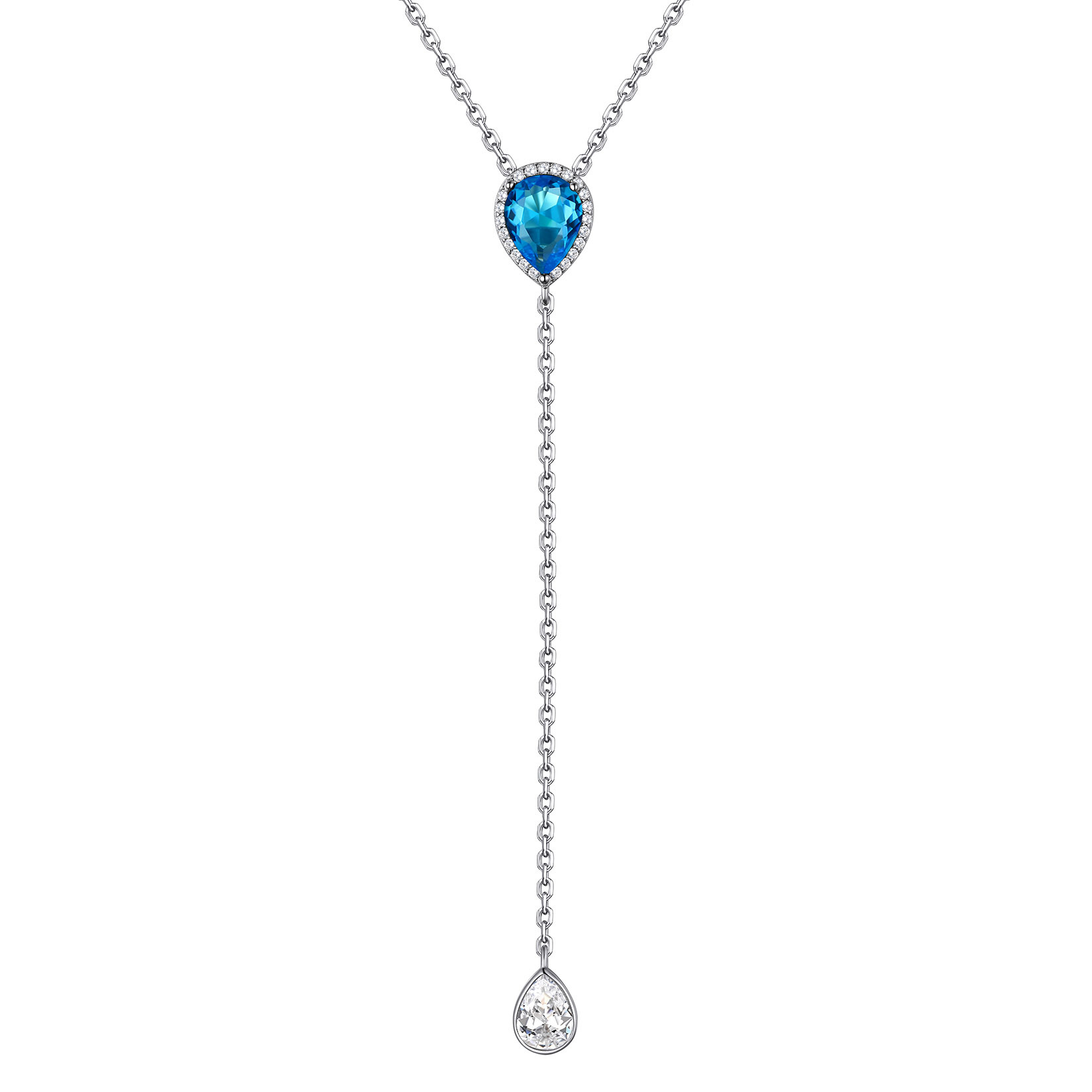 Collier Lariat Goutte d'Eau en Argent Sterling avec Zircons pour Femme Décembre-Tanzanite