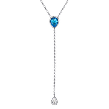 Collier Lariat Goutte d'Eau en Argent Sterling avec Zircons pour Femme Décembre-Tanzanite