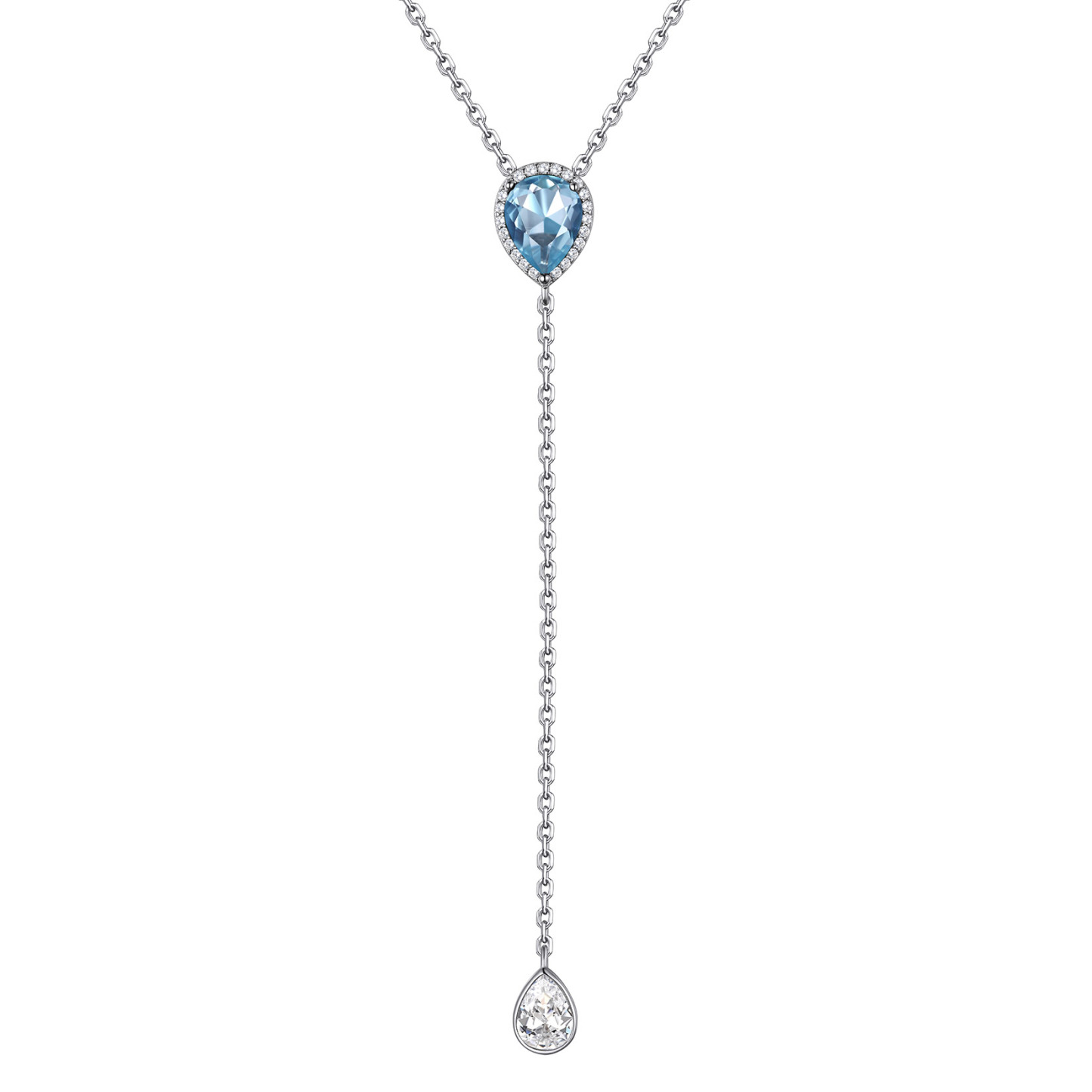 Collier Lariat Goutte d'Eau en Argent Sterling avec Zircons pour Femme Mars-Aiguemarine