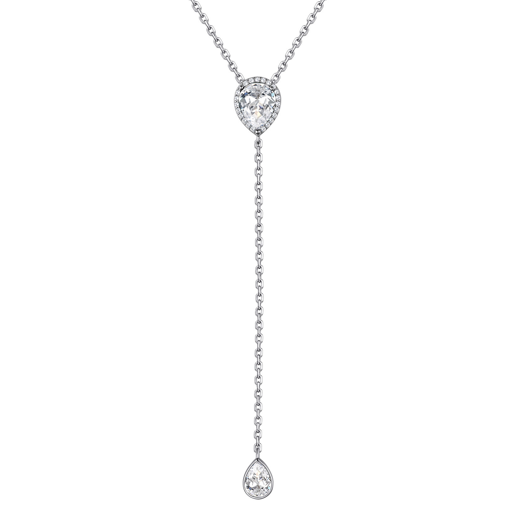 Collier Lariat Goutte d'Eau en Argent Sterling avec Zircons pour Femme Avril-Diament