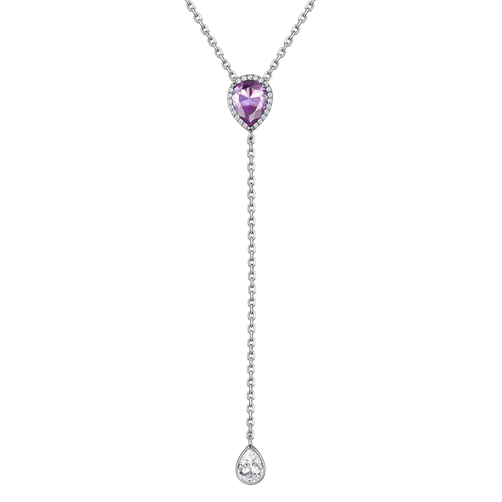Collier Lariat Goutte d'Eau en Argent Sterling avec Zircons pour Femme Juin-Alexandrite