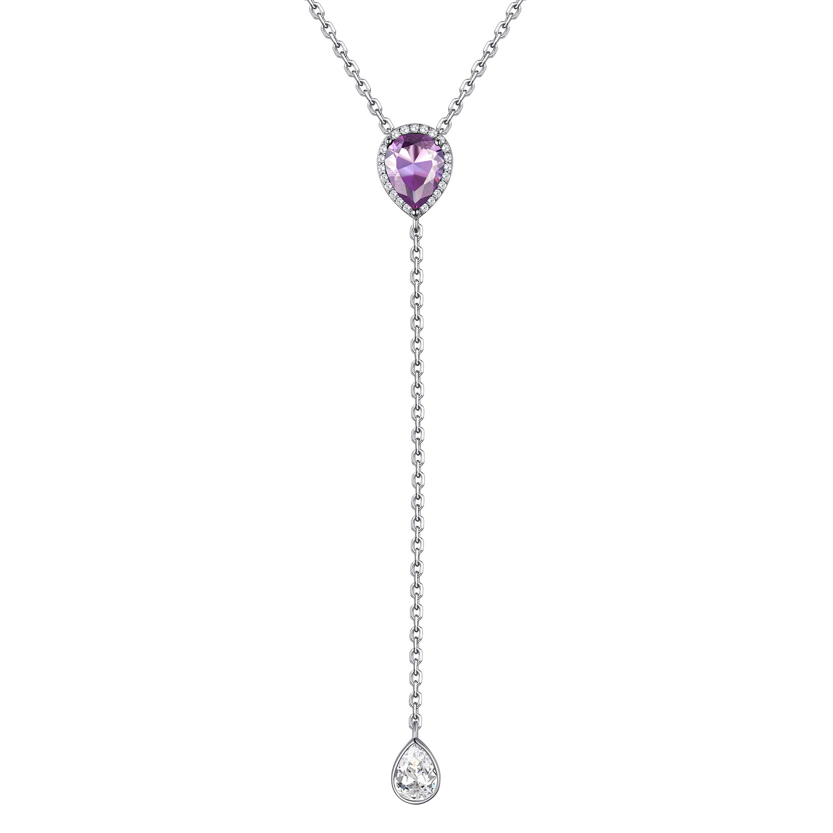 Collier Lariat Goutte d'Eau en Argent Sterling avec Zircons pour Femme Juin-Alexandrite