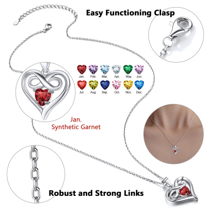 Collier Infini avec Cœur et Pierre de Naissance 