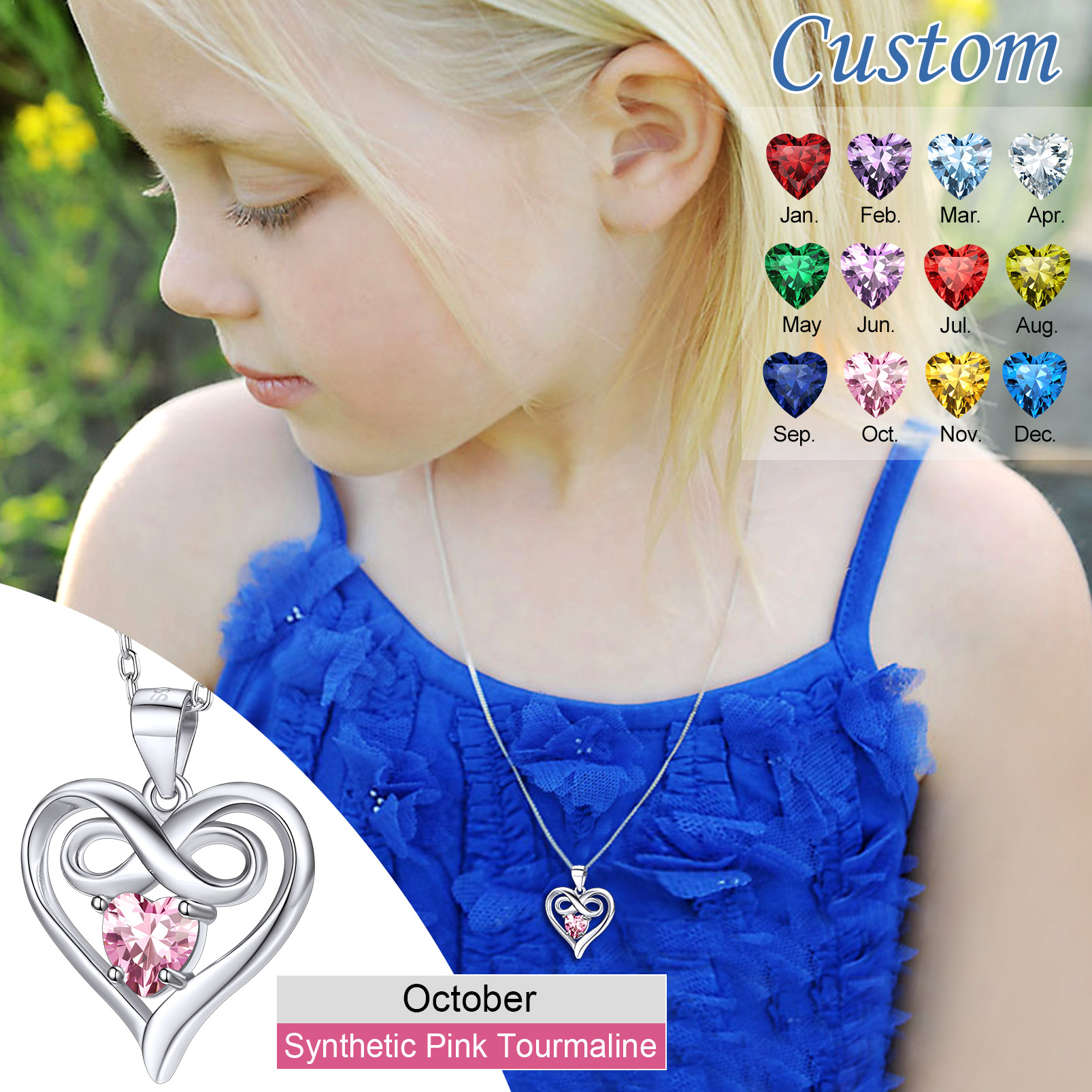 Collier Infini avec Pierre de Naissance Cadeau de Saint-Valentin