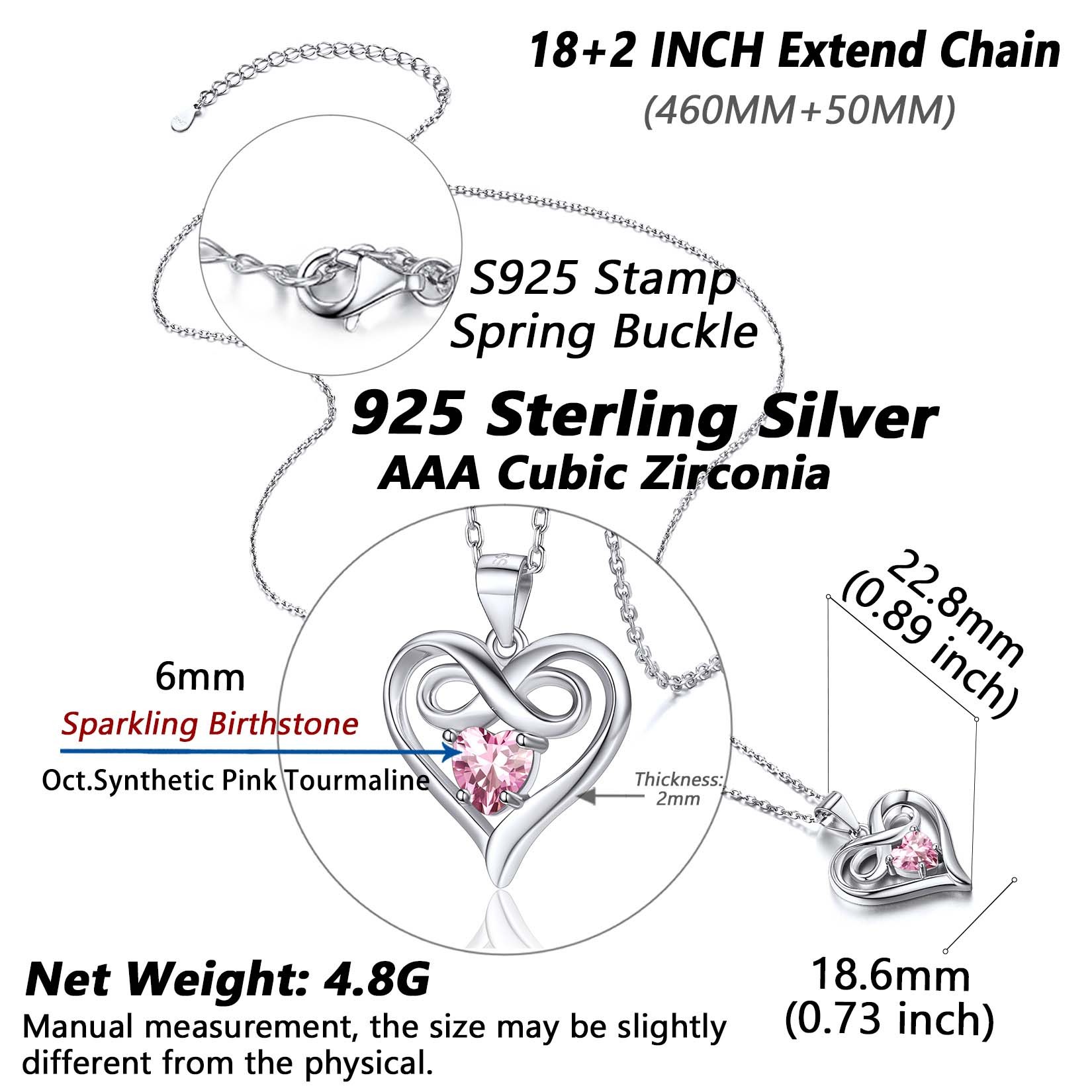 Collier Cœur Infini avec Pierre de Naissance Cadeau de Saint-Valentin Taille