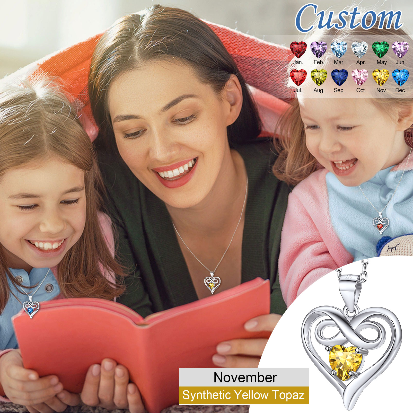 Pendentif Cœur Infini avec Pierre de Naissance Cadeau de Saint-Valentin