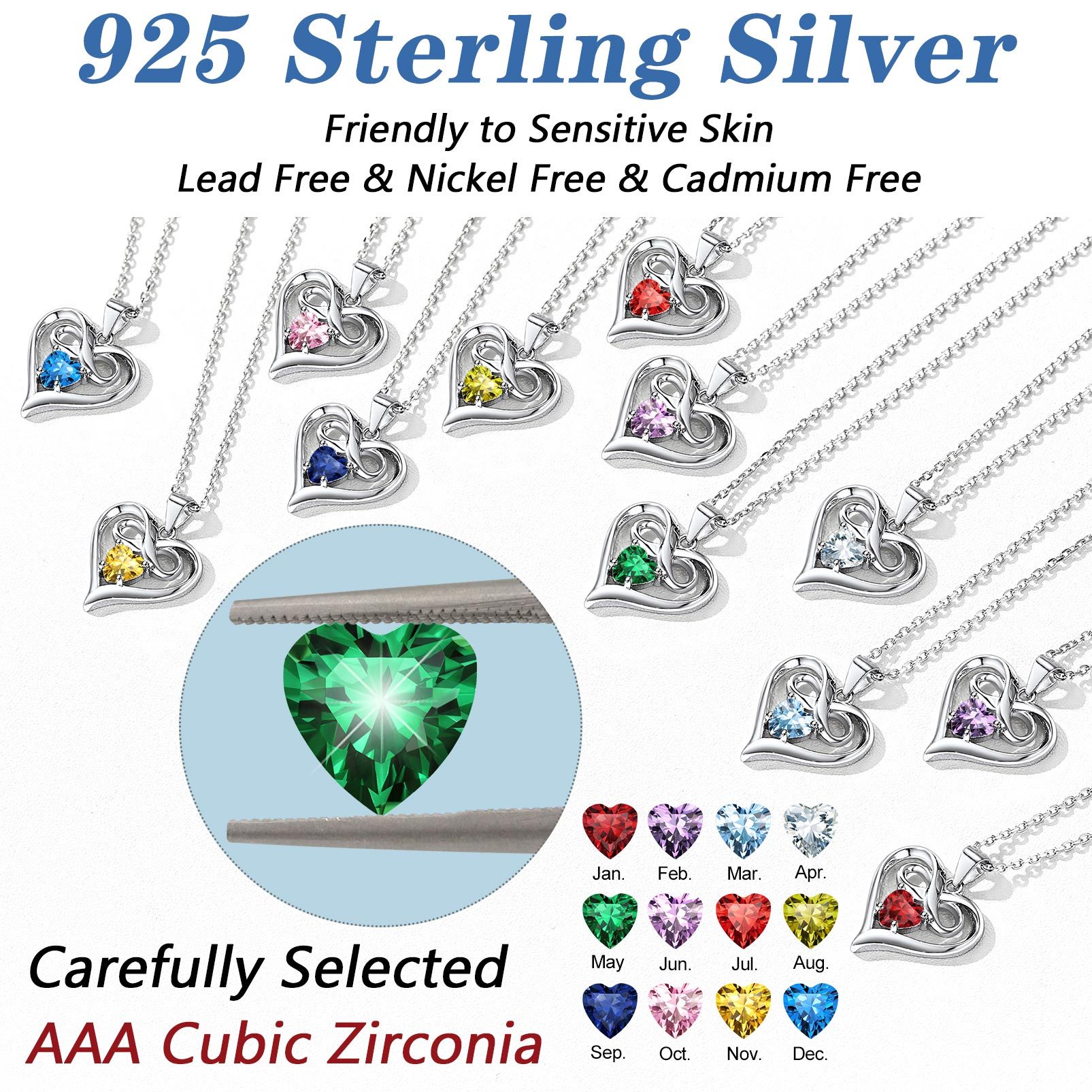 Collier Collection Cœur Infini avec Pierre de Naissance Cadeau de Saint-Valentin