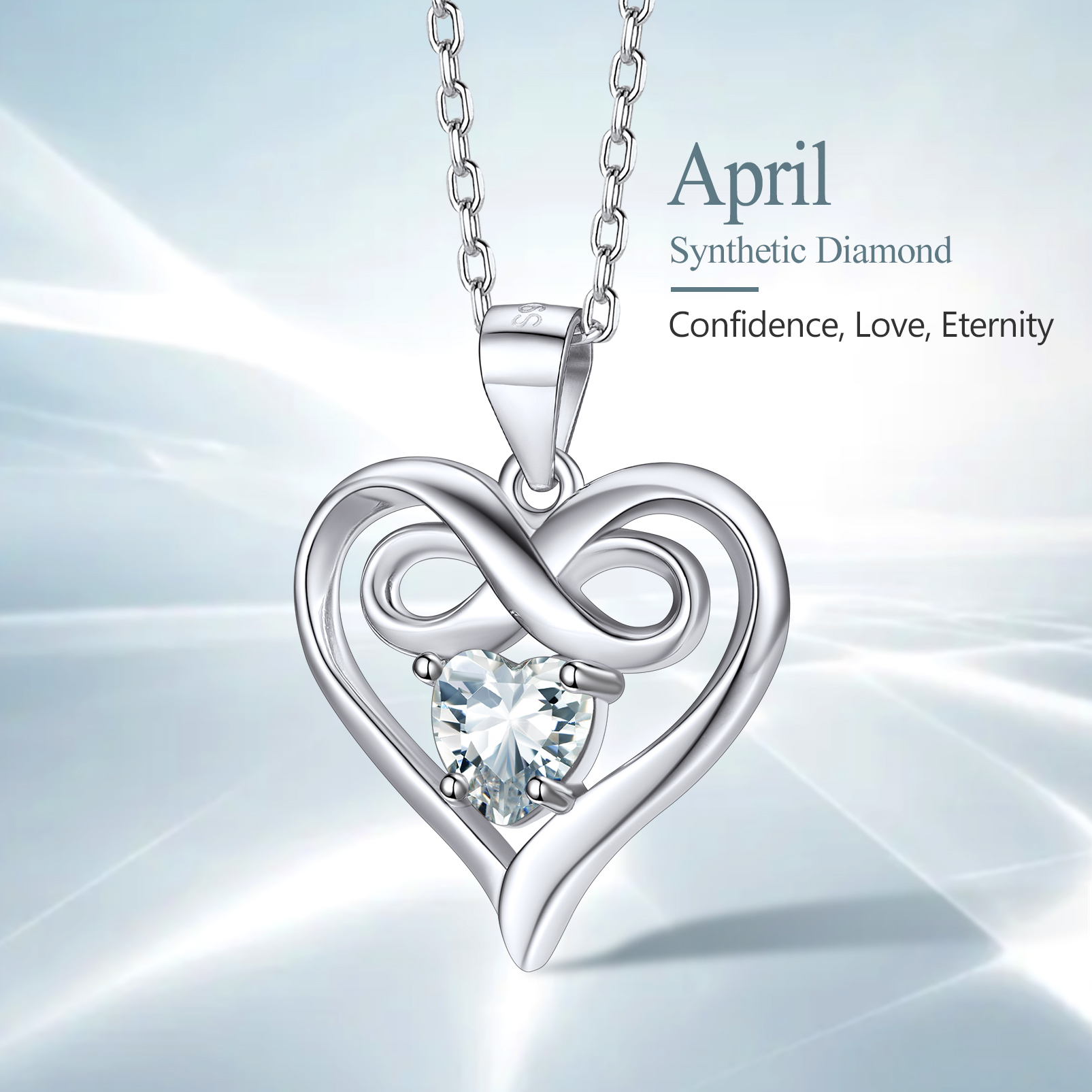 Collier Cœur Infini avec Pierre de Naissance Cadeau de Saint-Valentin  Avril - Diamants : Force, Courage