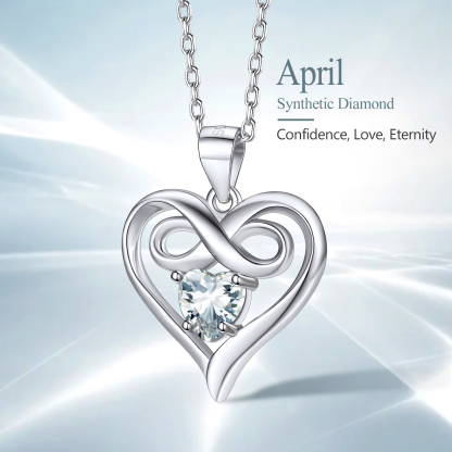 Collier Cœur Infini avec Pierre de Naissance Cadeau de Saint-Valentin  Avril - Diamants : Force, Courage