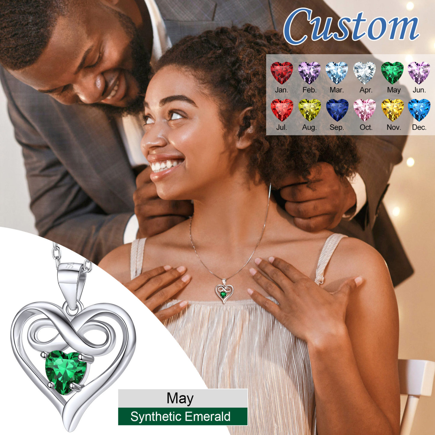 Collier Infini avec Pierre de Naissance Cadeau de Saint-Valentin