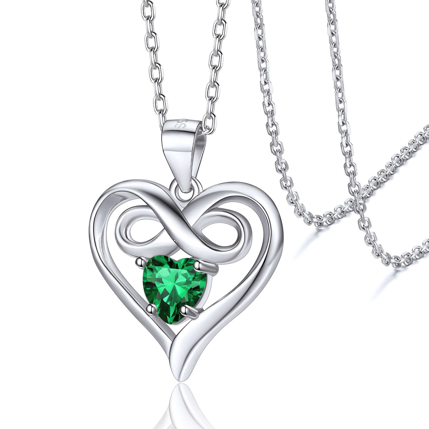 Collier Cœur Infini avec Pierre de Naissance Cadeau de Saint-Valentin Mai-Emeraude