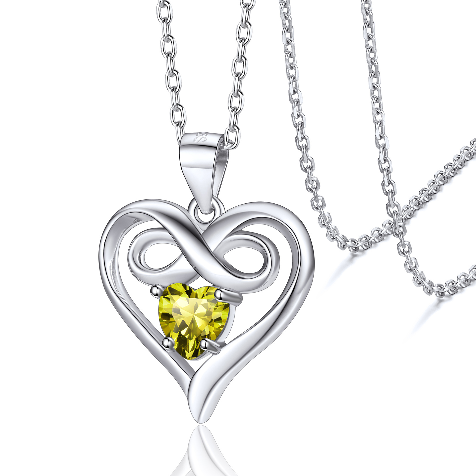 Collier Cœur Infini avec Pierre de Naissance Cadeau de Saint-Valentin Août-Péridot