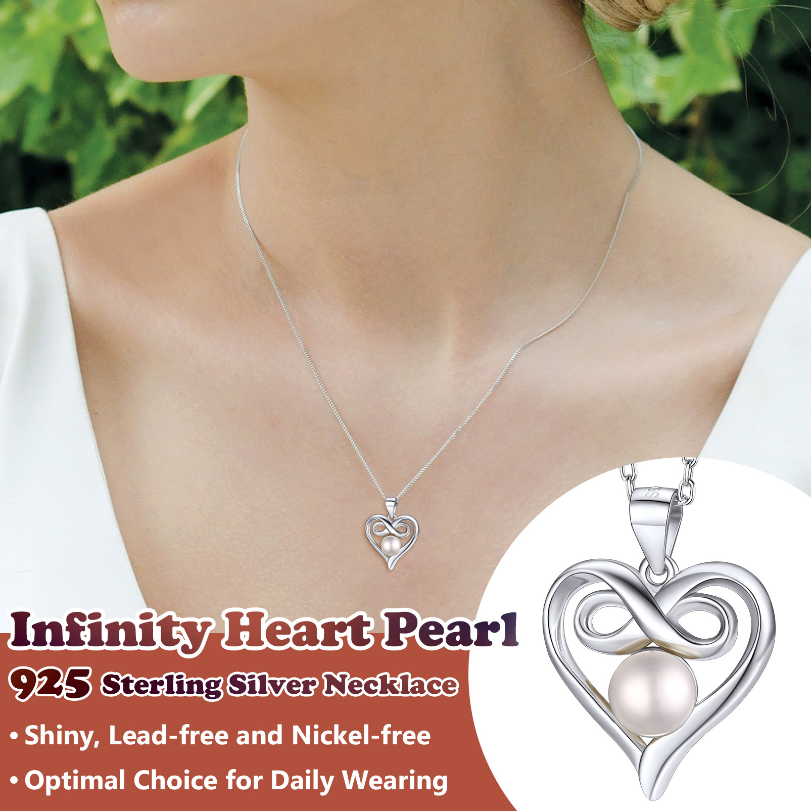 Collier Infini Cœur en Argent Sterling pour Femme