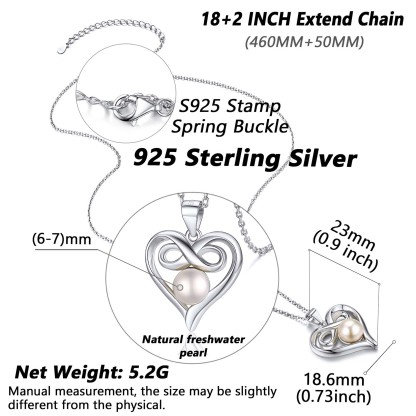 Collier Infini Cœur avec Perles en Argent Sterling pour Femme Taille
