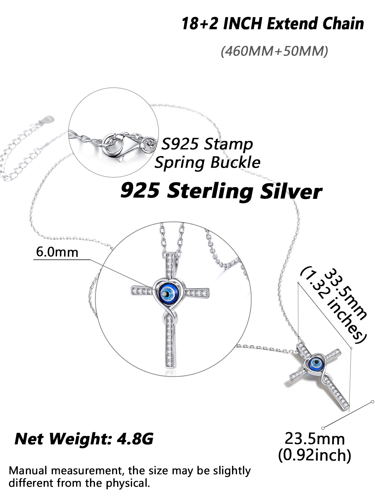 Collier Nœud Celtique avec Croix Œil d'Horus et Pierre en Argent 925 Taille