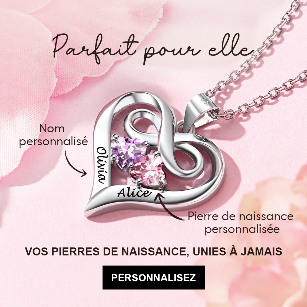 Collier Infini Personnalisé avec 1 à 3 Pierres de Naissance pour Femme