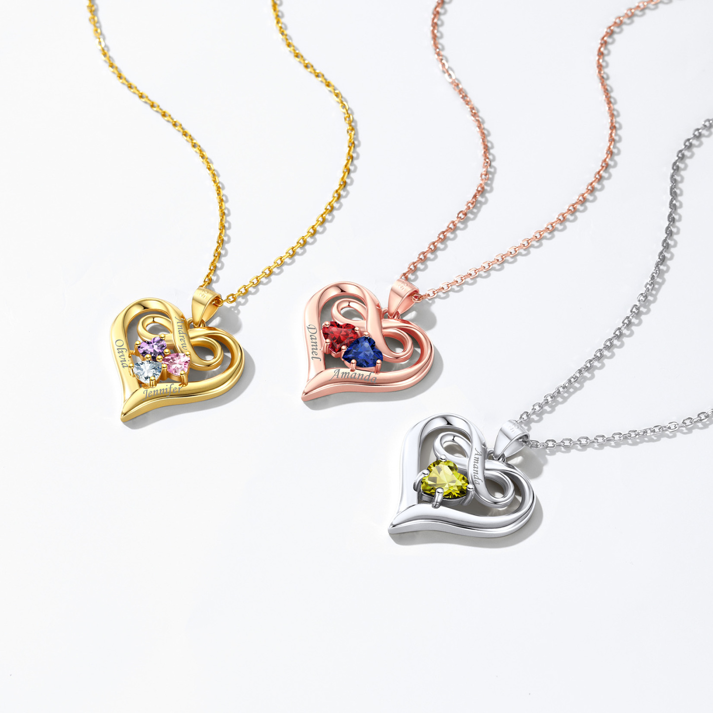 Collier Collection Infini Personnalisé avec 1 à 3 Pierres de Naissance pour Femme