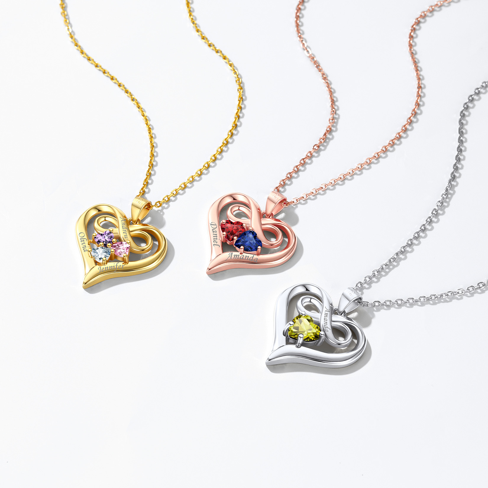 Collier Collection Infini Personnalisé avec 1 à 3 Pierres de Naissance pour Femme