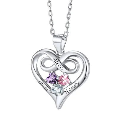 Collier Infini Personnalisé avec 1 à 3 Pierres de Naissance pour Femme Argenté 3 Pierres de naissance