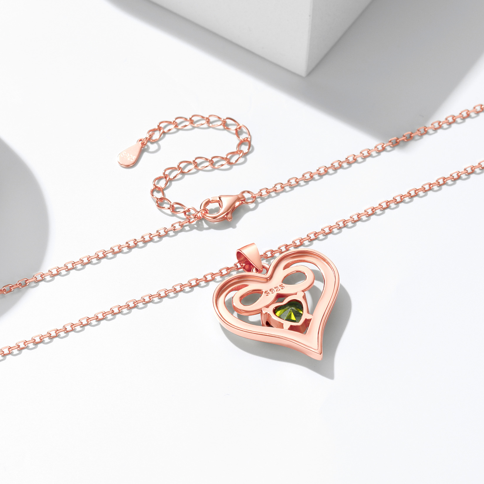Collier Infini Personnalisé avec 1 à 3 Pierres de Naissance pour Femme Or Rose