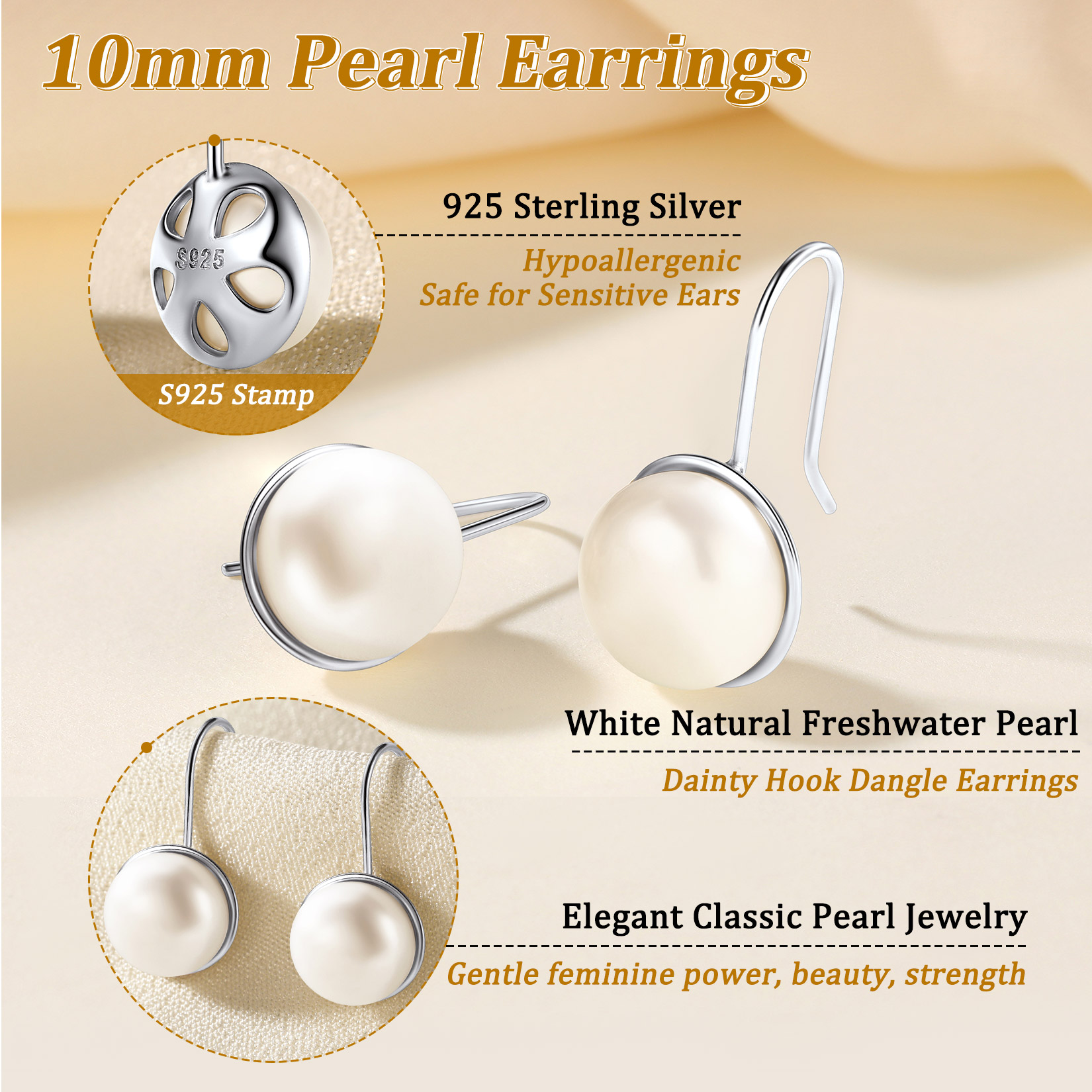 Boucles d'Oreilles Hameçon en Argent Sterling avec Perles detail