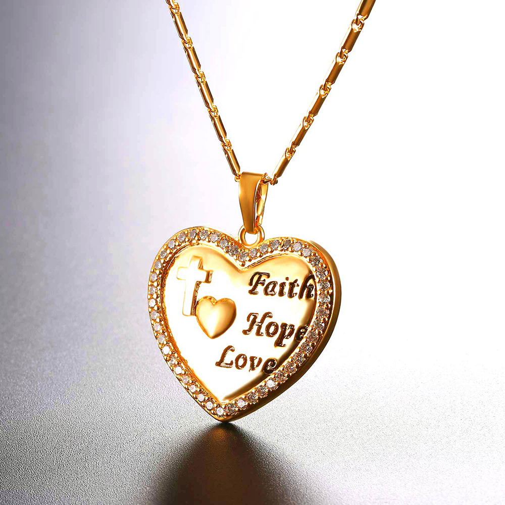 Vente Flash Collier Cœur Faith Hope Love or