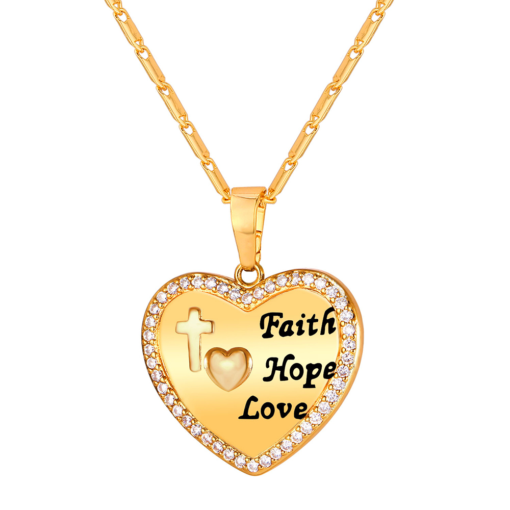 Vente Flash Collier Cœur Faith Hope Love or