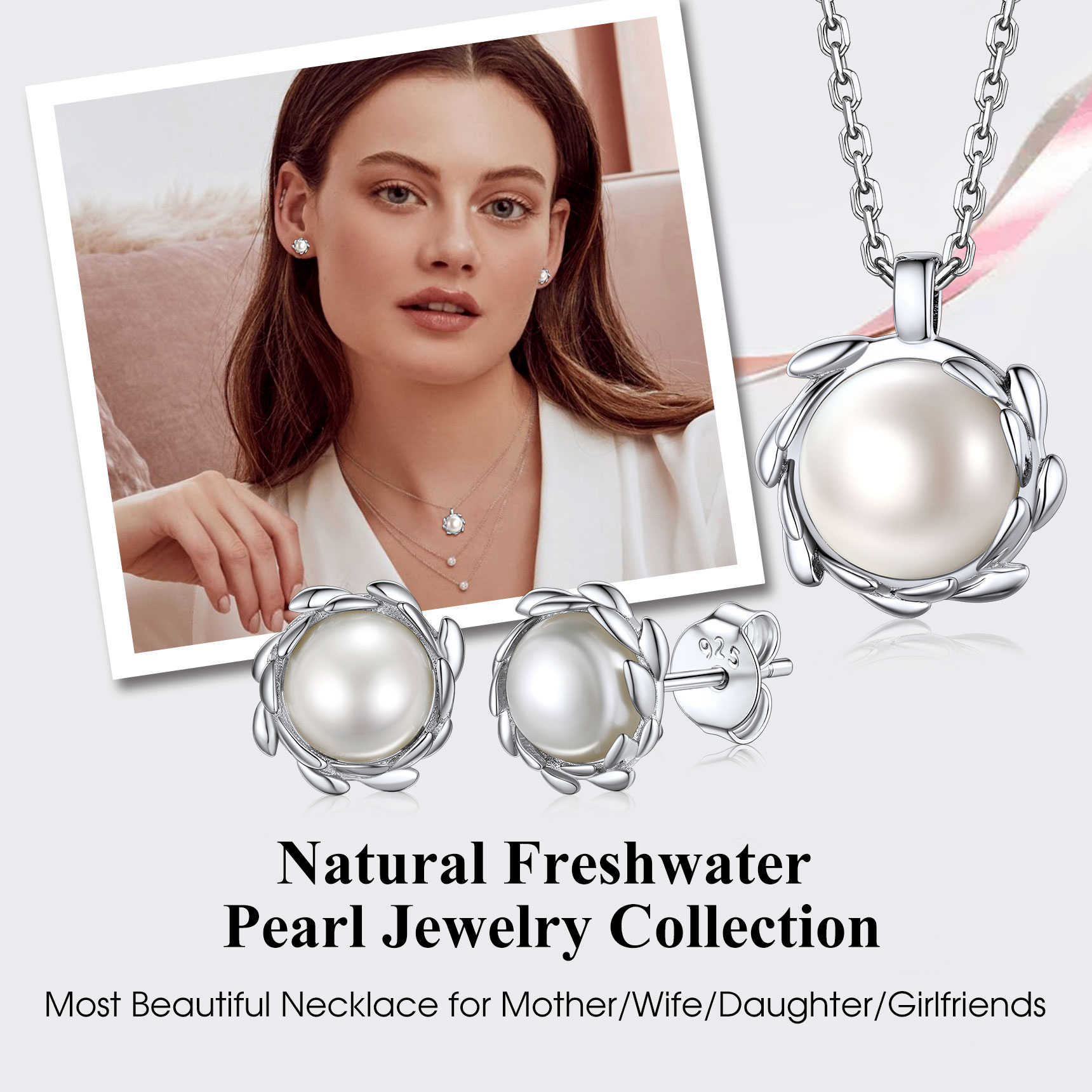 Vente Flash Collier Perle et Feuilles d'Olivier en Argent 925 pour femme