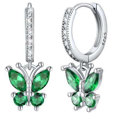 Créoles Papillon en Argent 925 Mai - Emeraude 