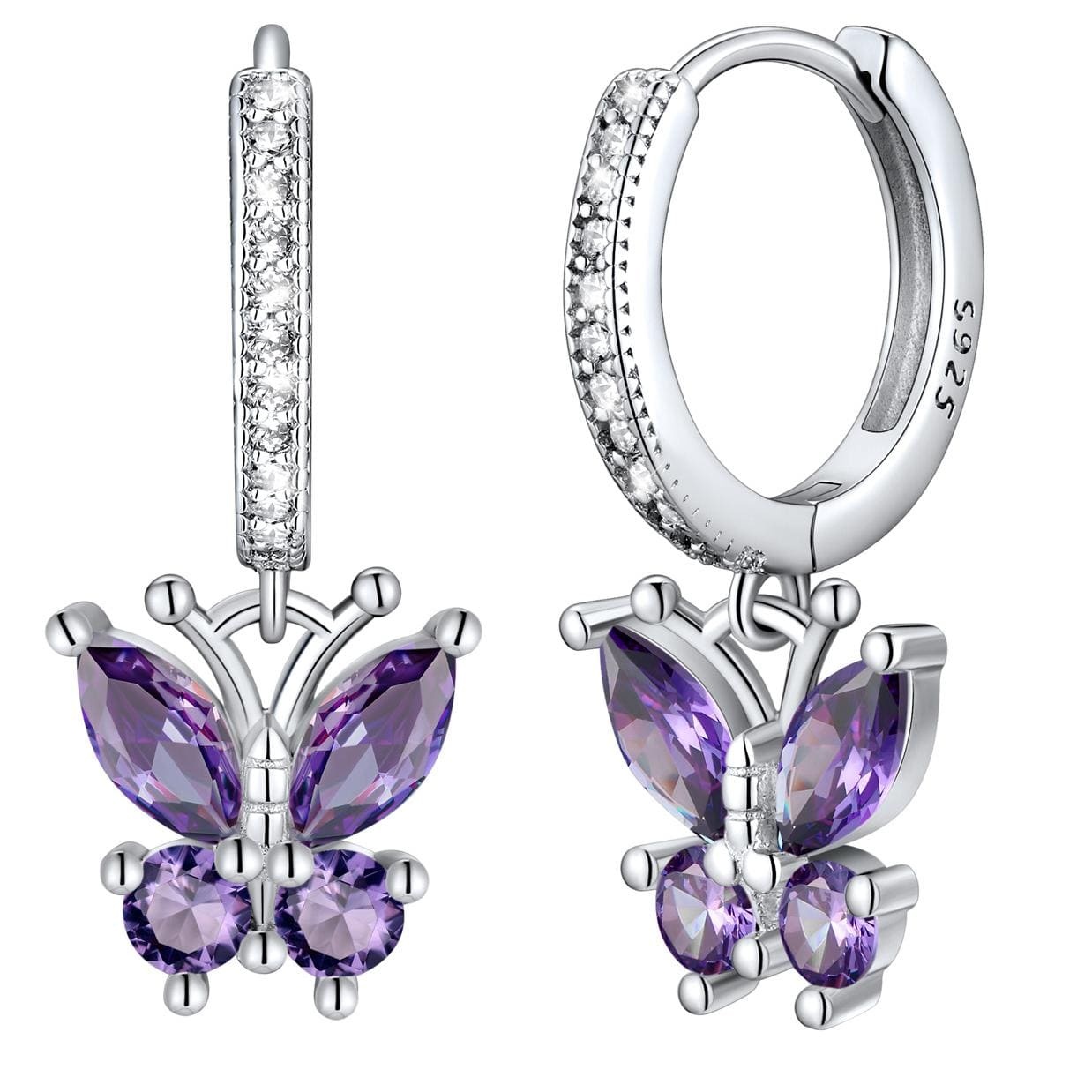 Créoles Papillon en Argent 925 Février - Améthyste