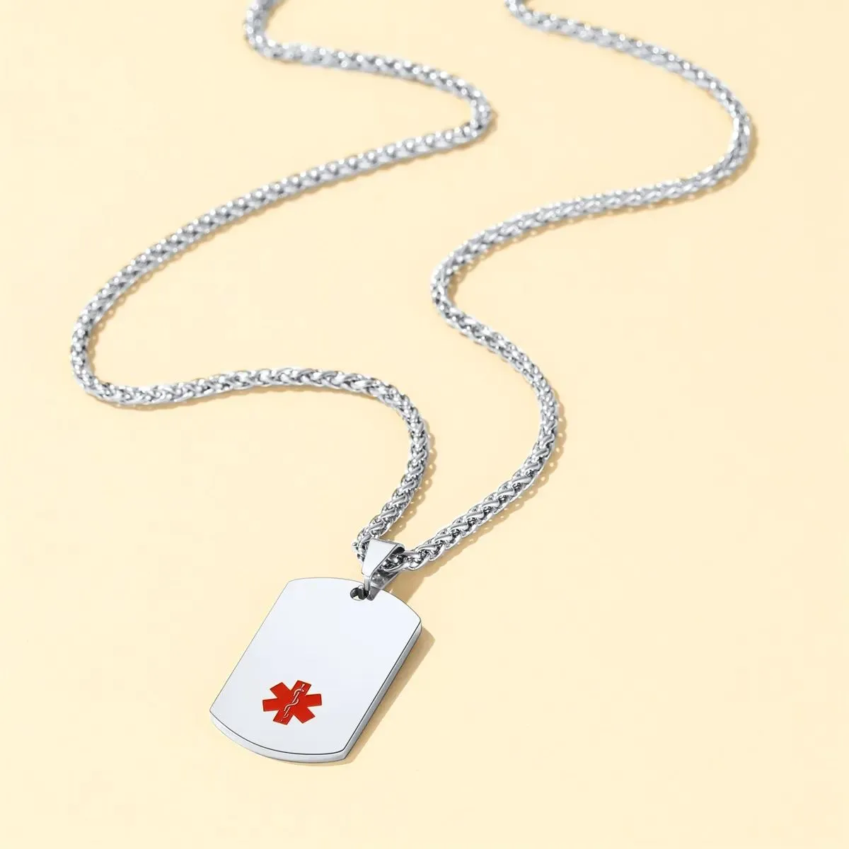 Collier Médical Personnalisé avec Plaque d’Identité Argenté