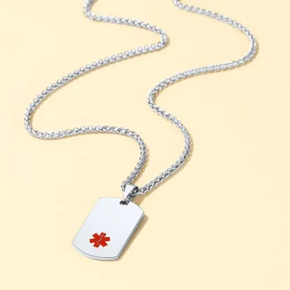 Collier Médical Personnalisé avec Plaque d’Identité Argenté