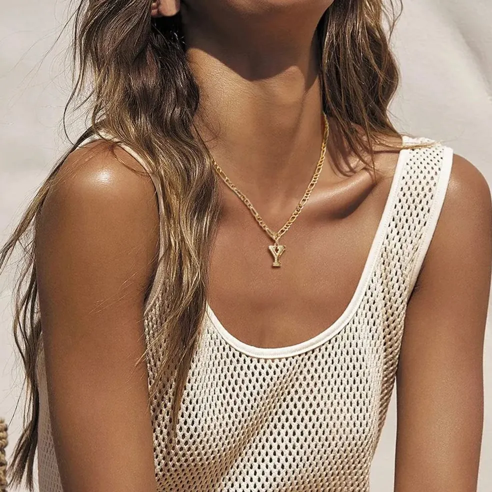 Collier Initiale Plaqué Or 14K 