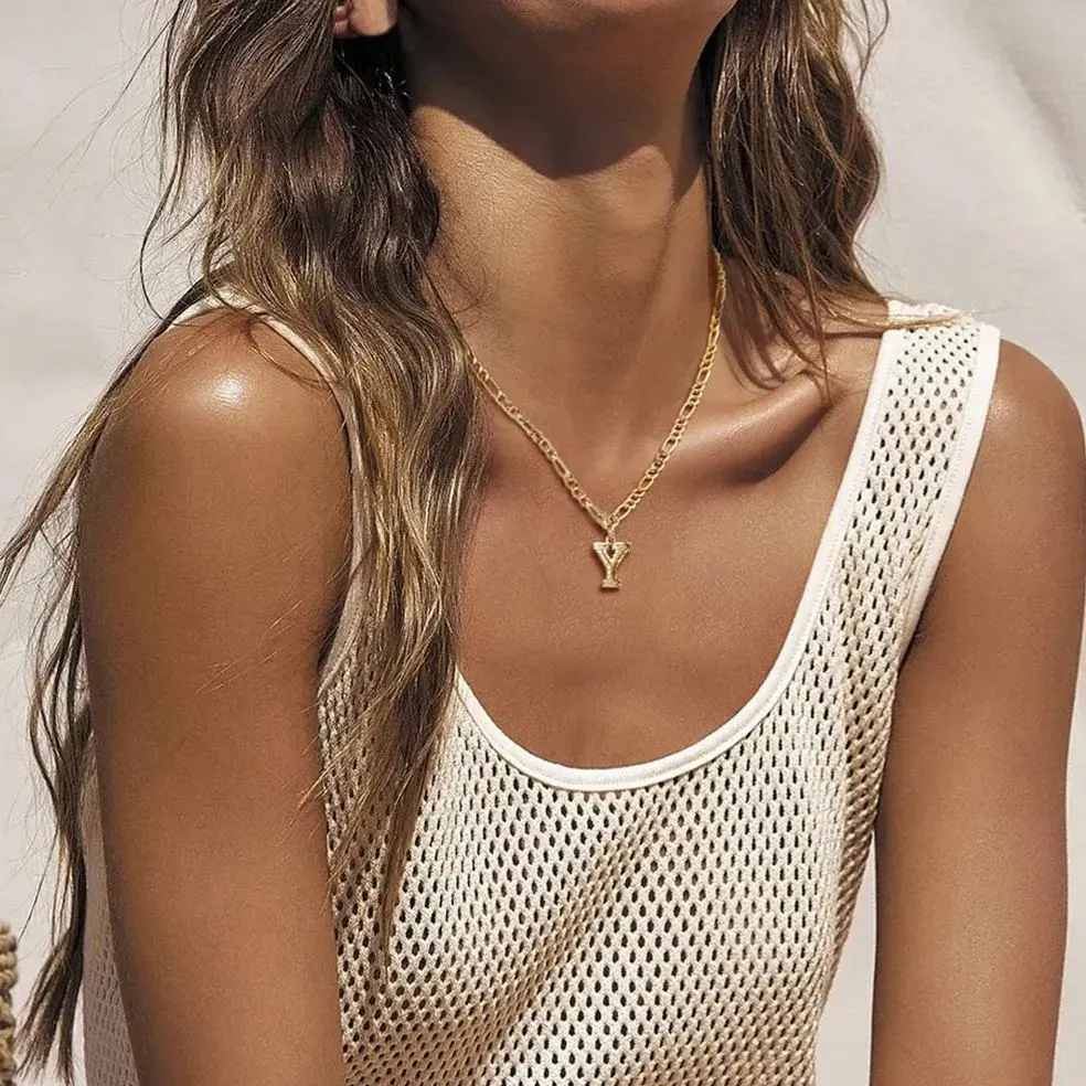 Collier Initiale Plaqué Or 14K 