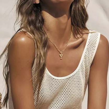 Collier Initiale Plaqué Or 14K 