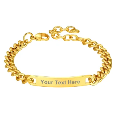 Bracelet Personnalisé en Chaîne Cuban Gravé pour Homme Or