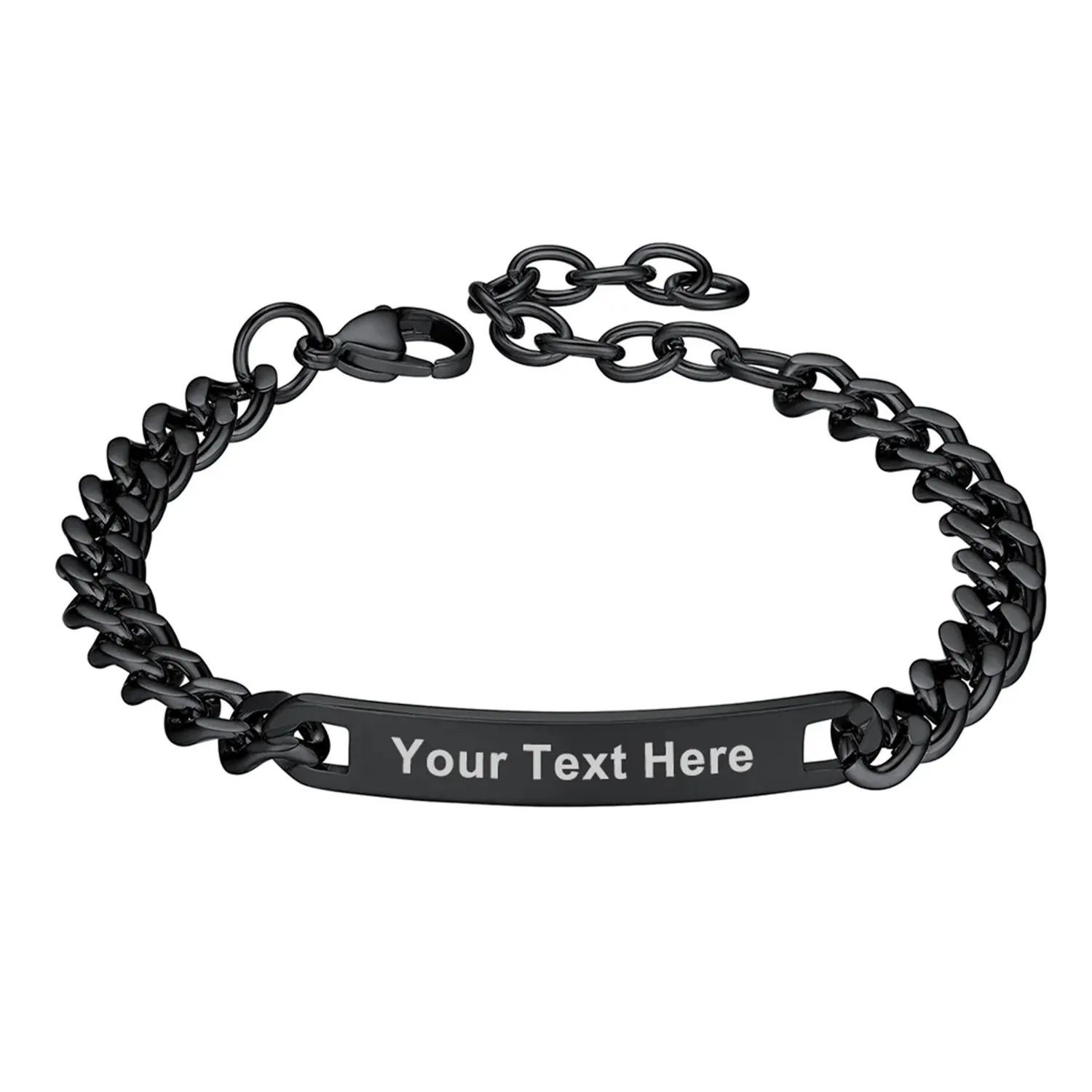 Bracelet Personnalisé en Chaîne Cuban Gravé pour Homme Noir